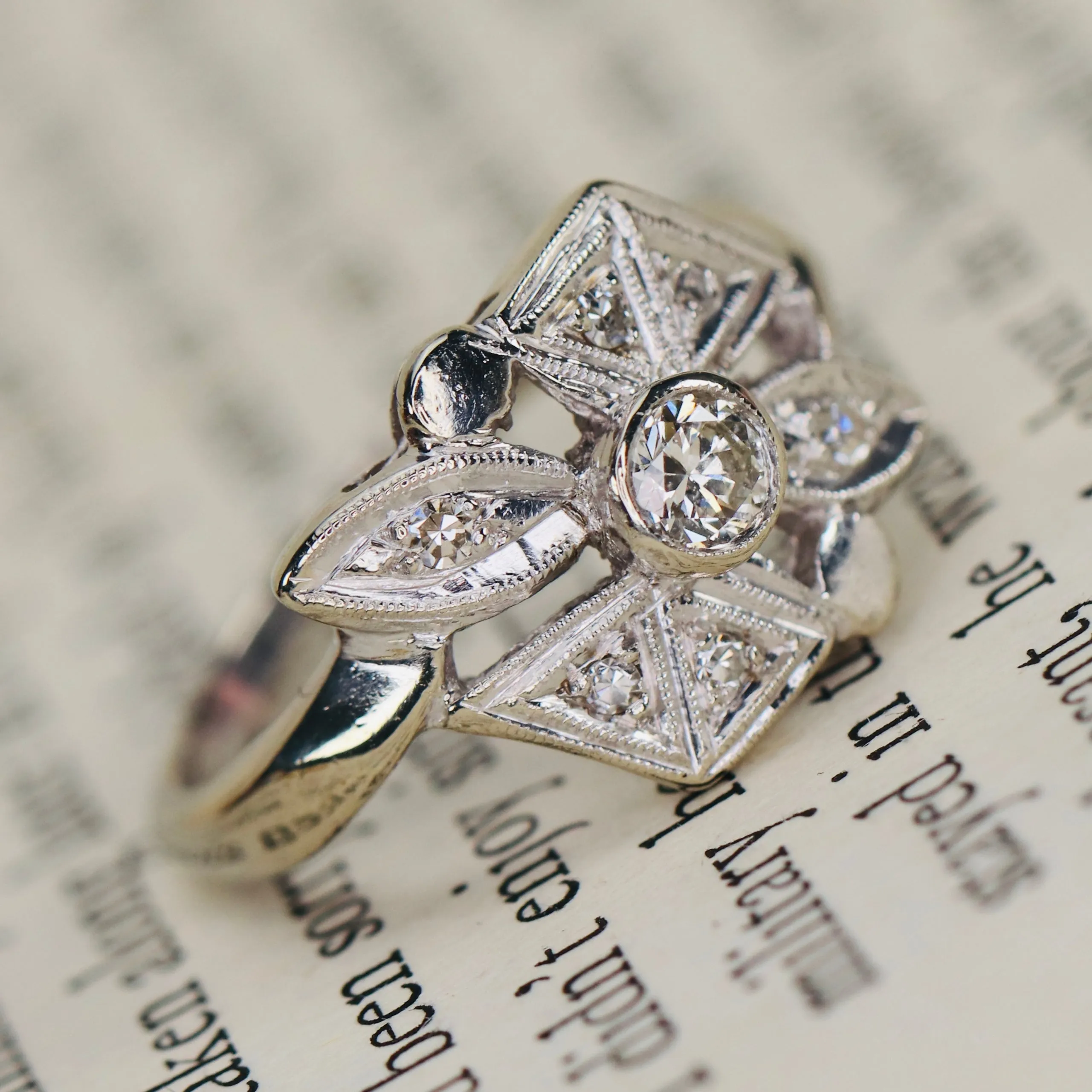 Vintage old cut diamond ring in 14k white gold