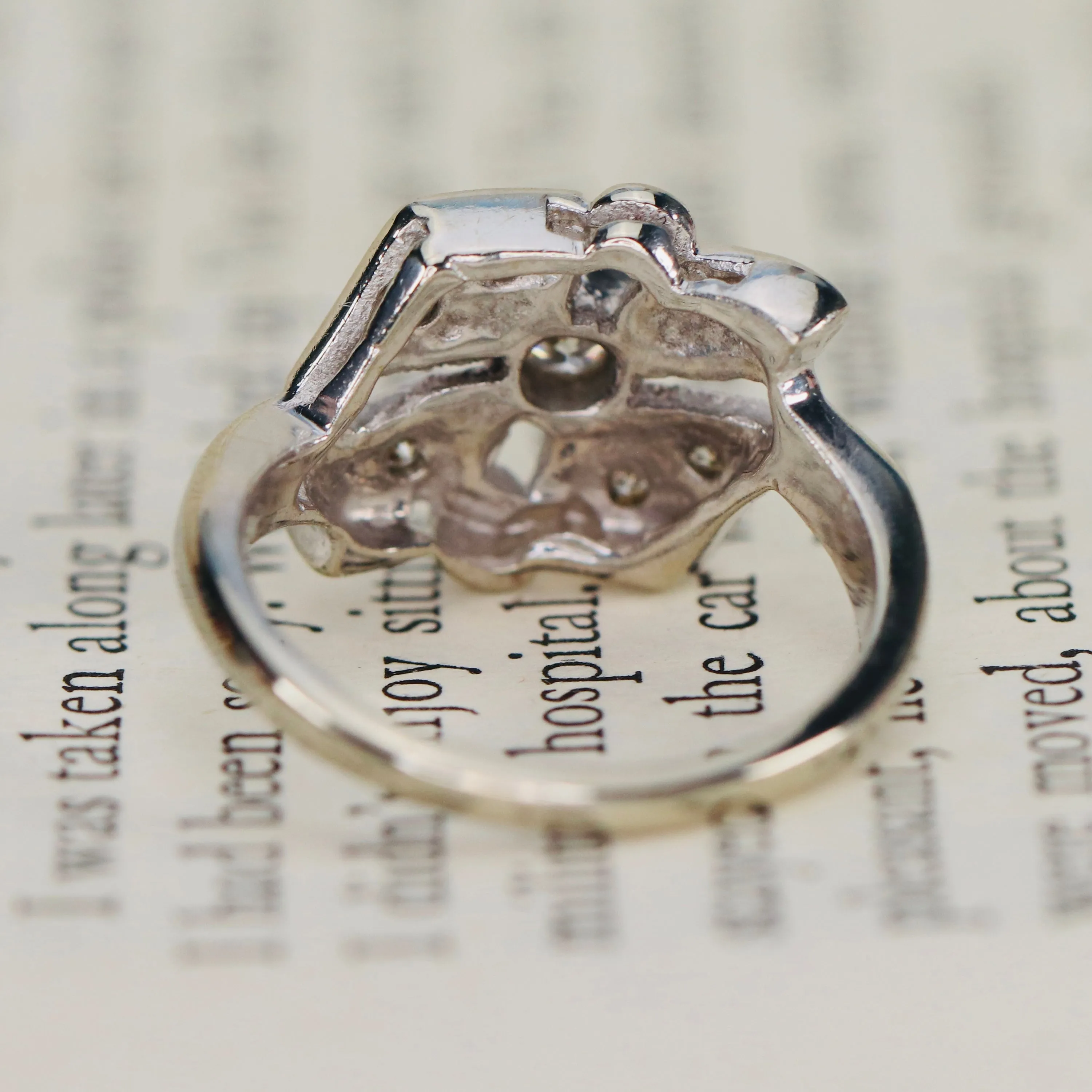 Vintage old cut diamond ring in 14k white gold