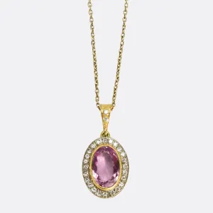Vintage Pink Sapphire & Diamond Cluster Pendant