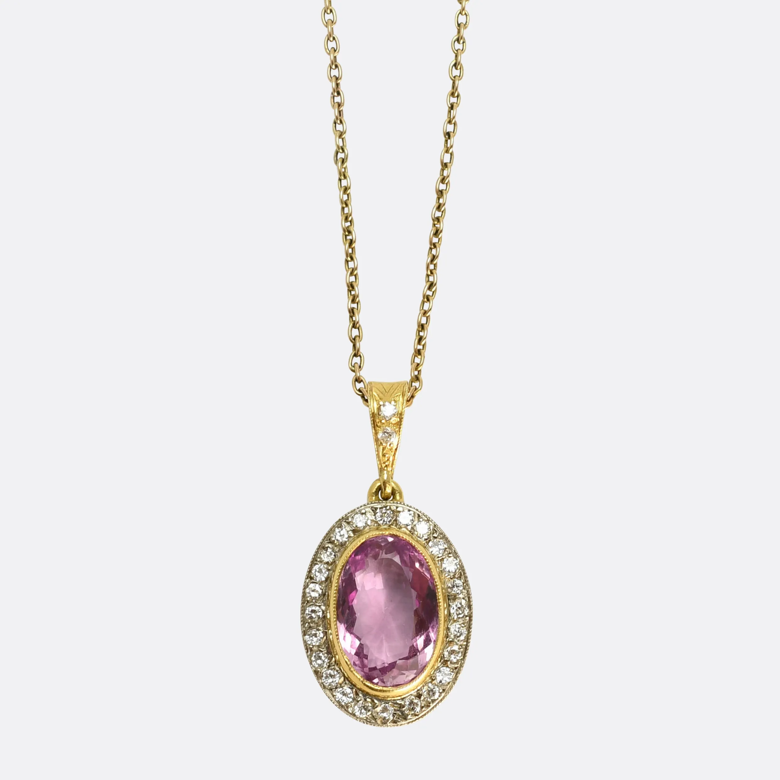 Vintage Pink Sapphire & Diamond Cluster Pendant
