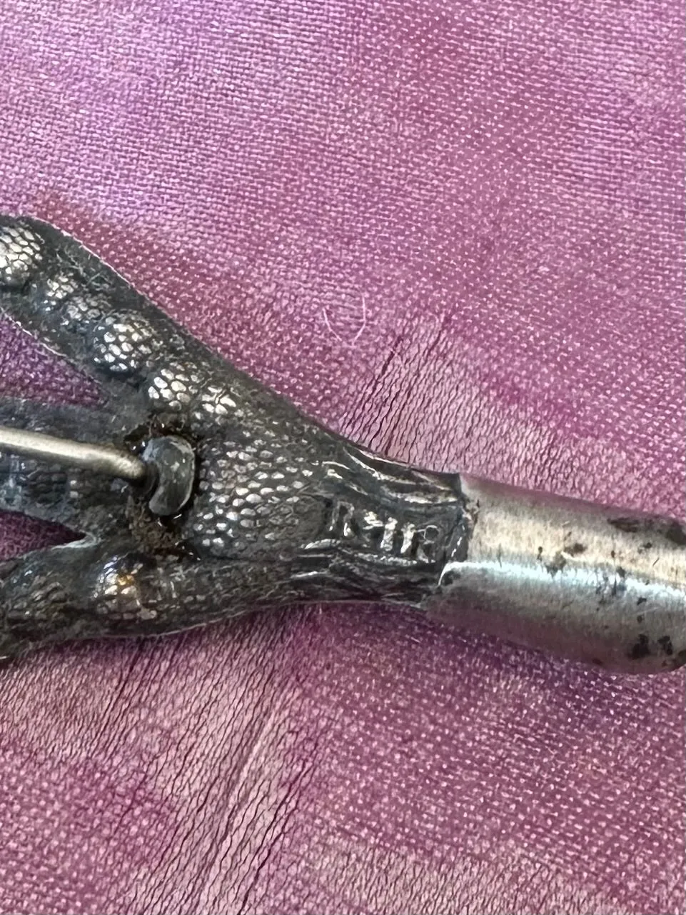 Vintage R118 Silver Tone Scottish Mizpah Grouse Claw Stickpin Brooch with Faceted Orange and Yellow Glass Stones