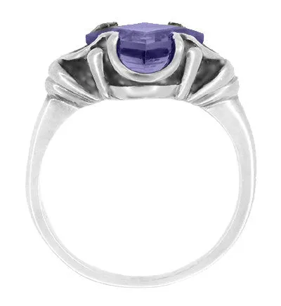 Vintage Style Victorian Square Iolite Ring in 14 Karat White Gold