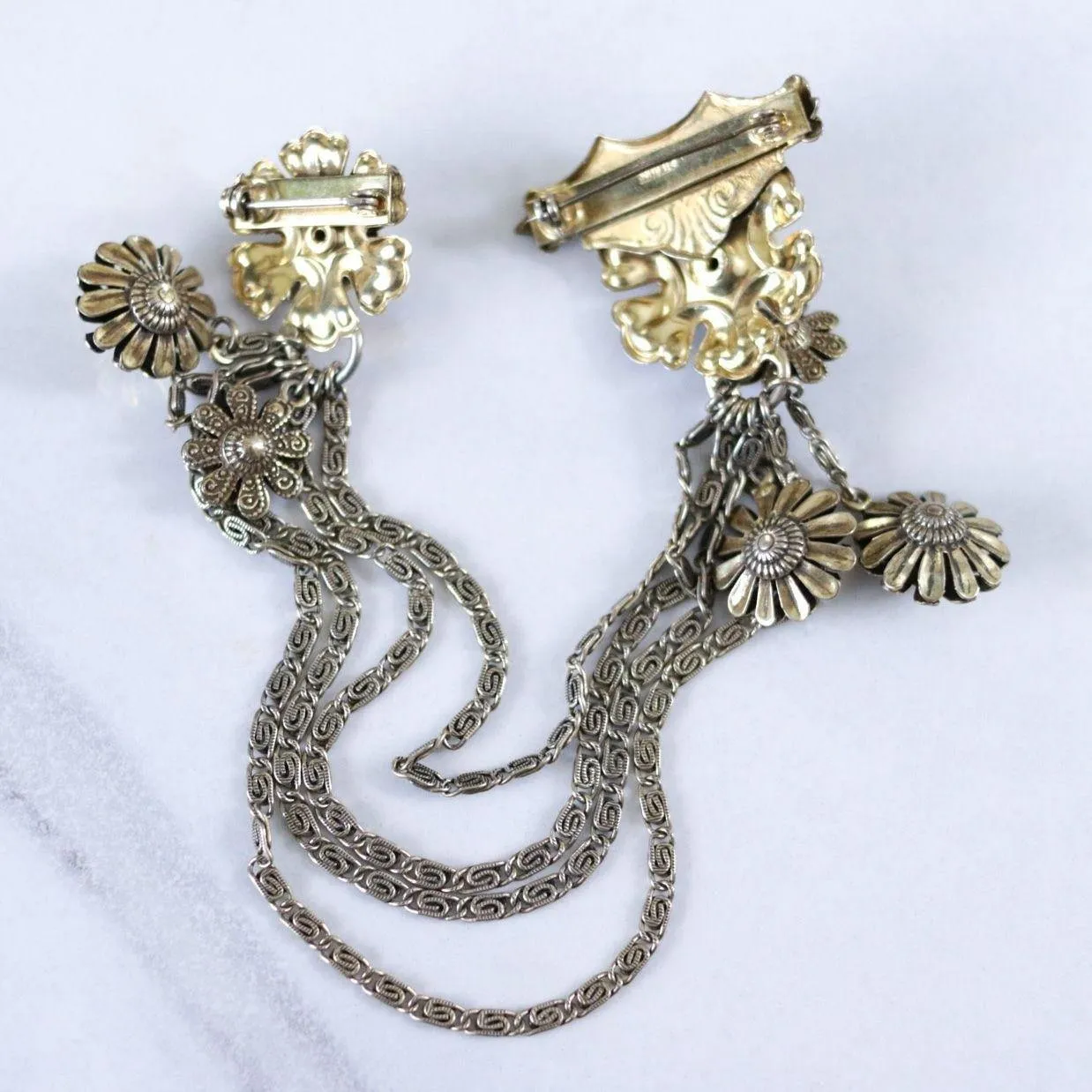Vintage Victorian Chatelaine Brooch with Dangling Charms