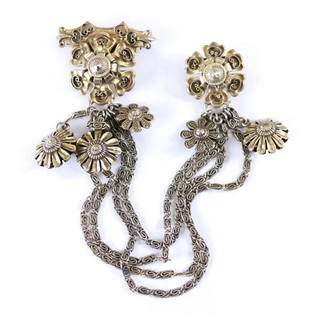 Vintage Victorian Chatelaine Brooch with Dangling Charms