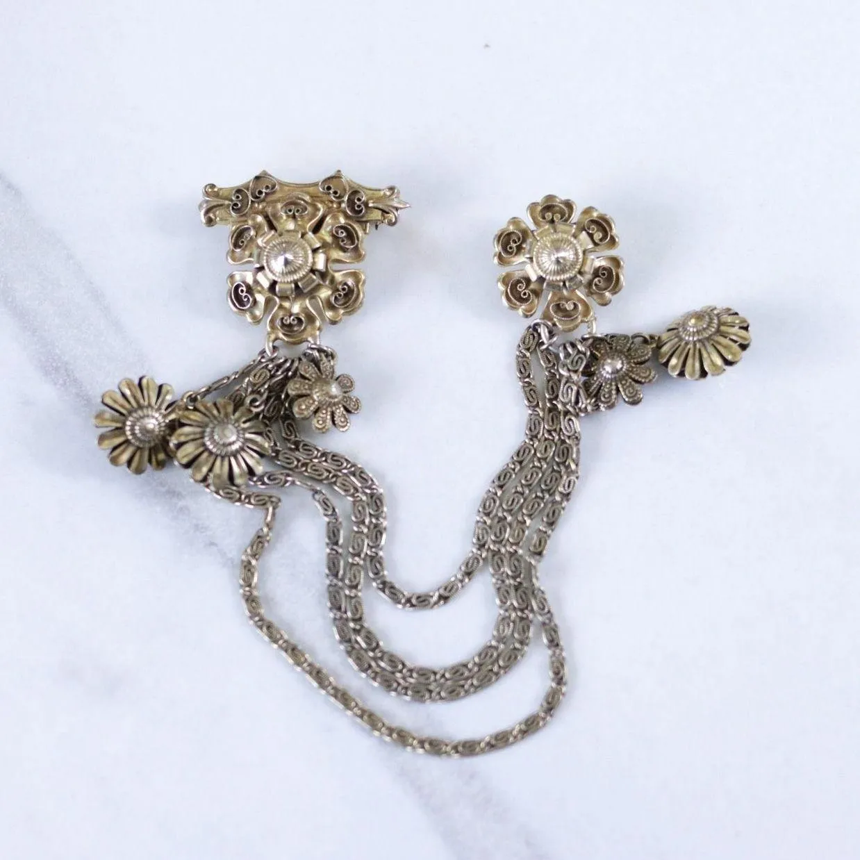 Vintage Victorian Chatelaine Brooch with Dangling Charms