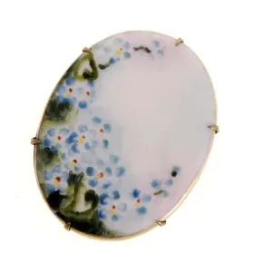 Vintage Victorian Pin Brooch Hand Painted Blues Florals Large