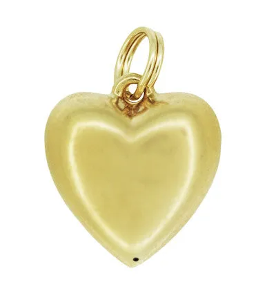 Vintage Victorian Puffed Heart Charm Pendant with Diamond in 14K Yellow Gold