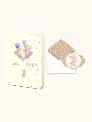Welcome Baby Heart Balloons Deluxe Greeting Card