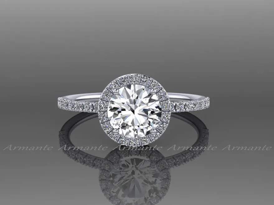 White Gold Halo White Sapphire Engagement Ring