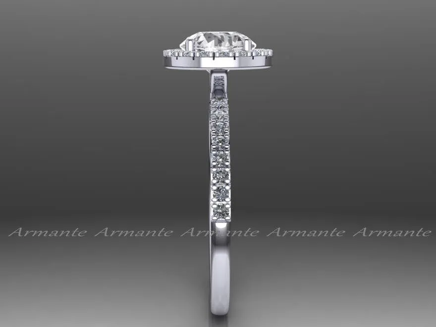 White Gold Halo White Sapphire Engagement Ring