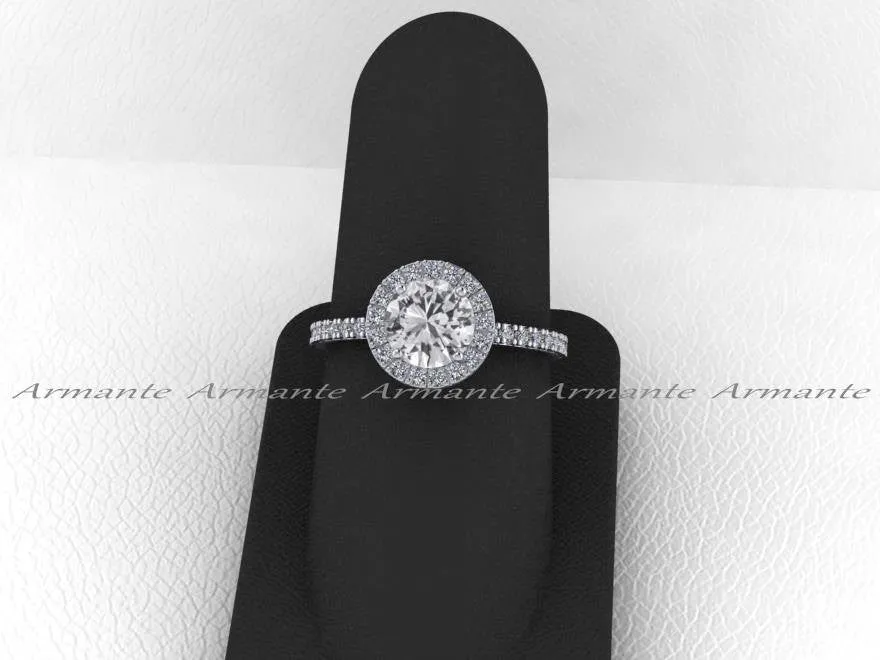 White Gold Halo White Sapphire Engagement Ring