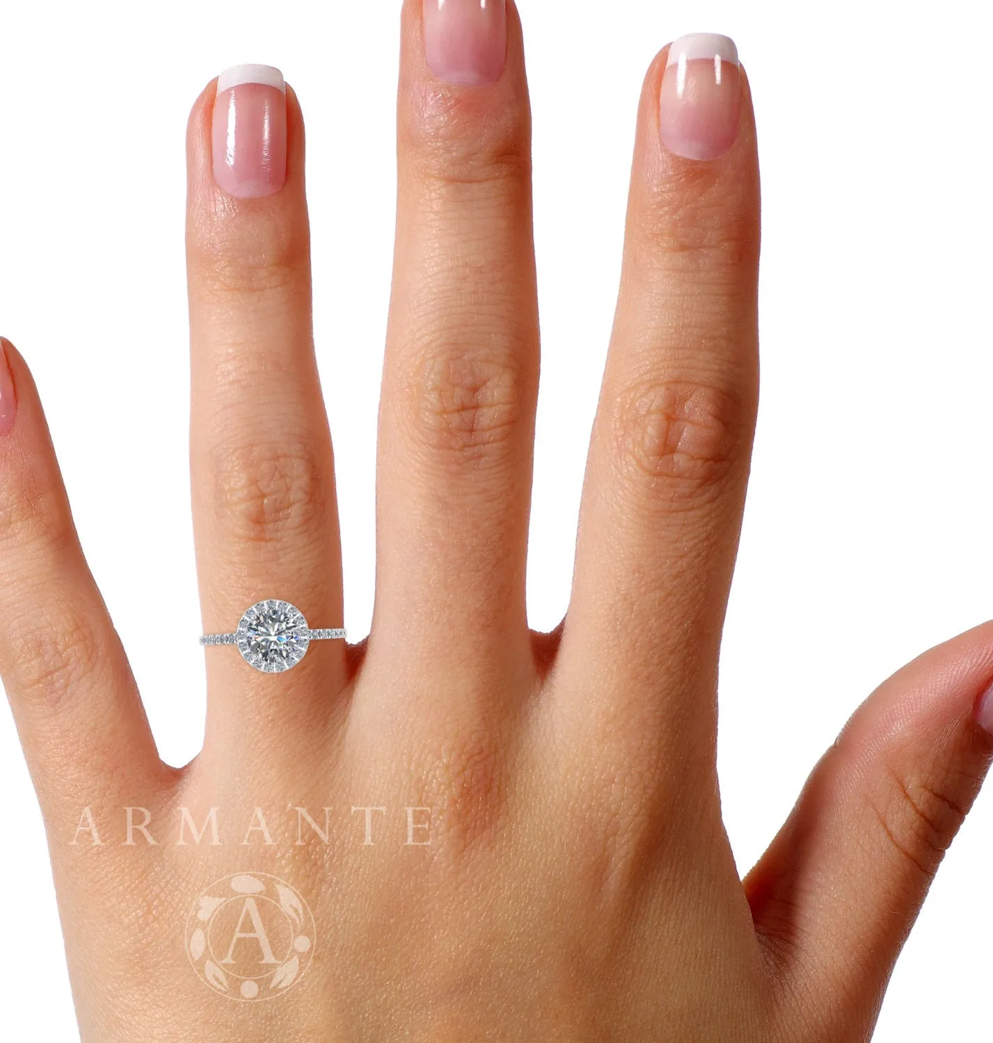 White Gold Halo White Sapphire Engagement Ring