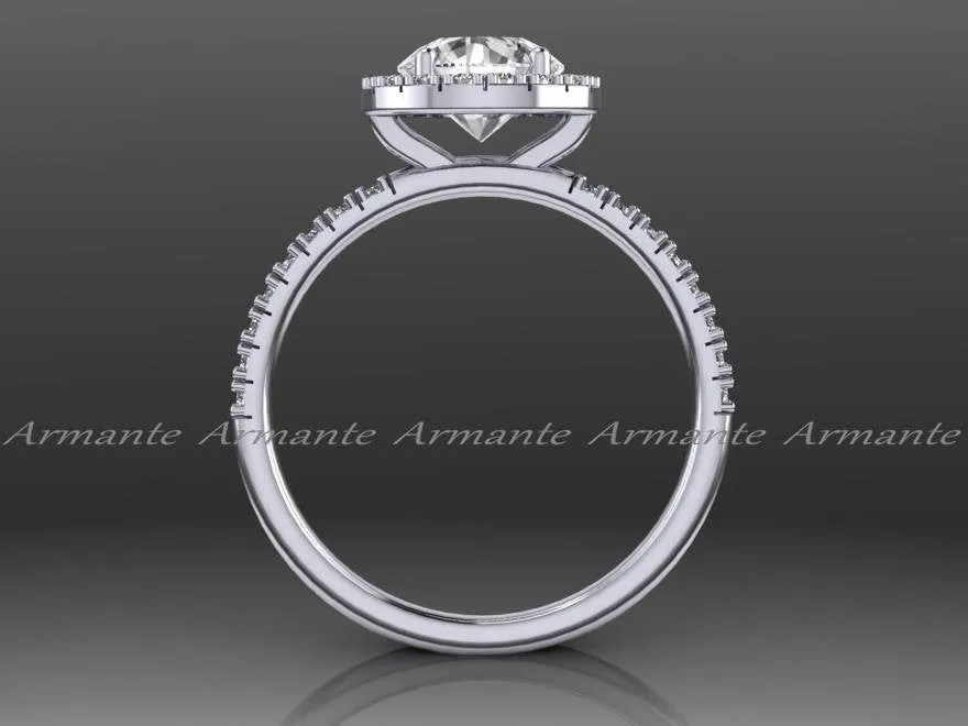 White Gold Halo White Sapphire Engagement Ring