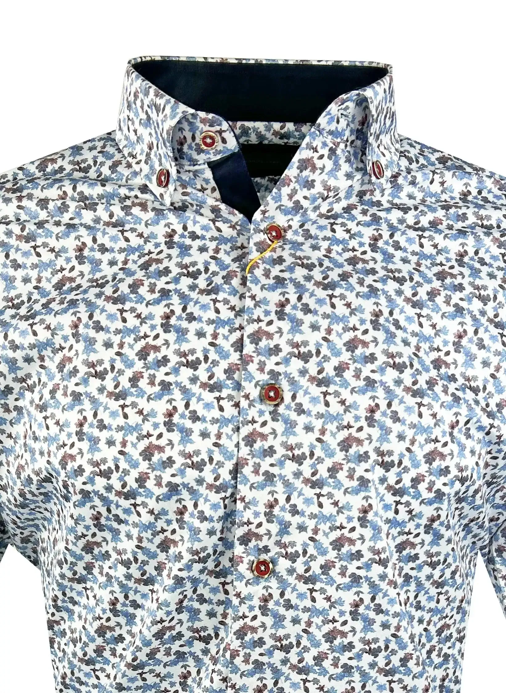 White Label Casual Shirt Navy Burgundy Autumn Leaf Print