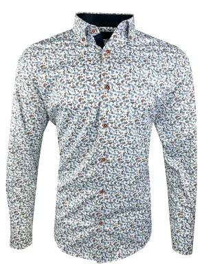 White Label Casual Shirt Navy Burgundy Autumn Leaf Print