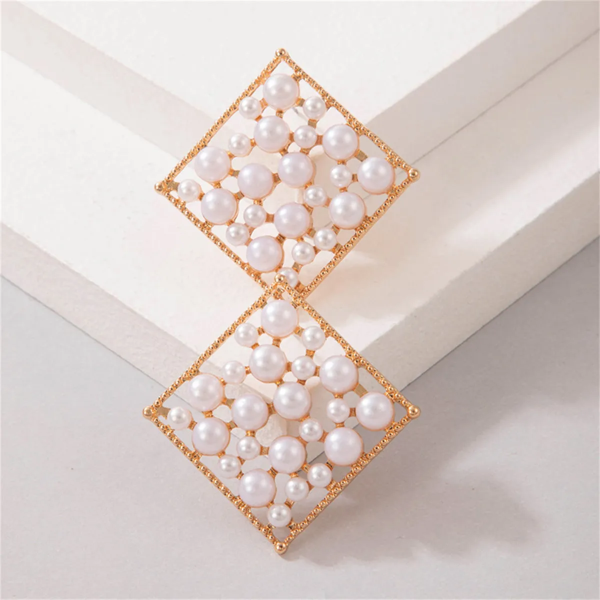 White Pearl & 18K Gold-Plated Rhombus Stud Earrings