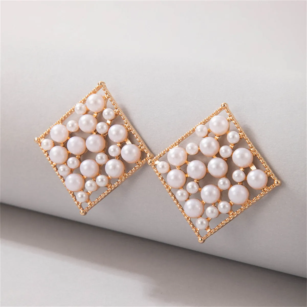 White Pearl & 18K Gold-Plated Rhombus Stud Earrings