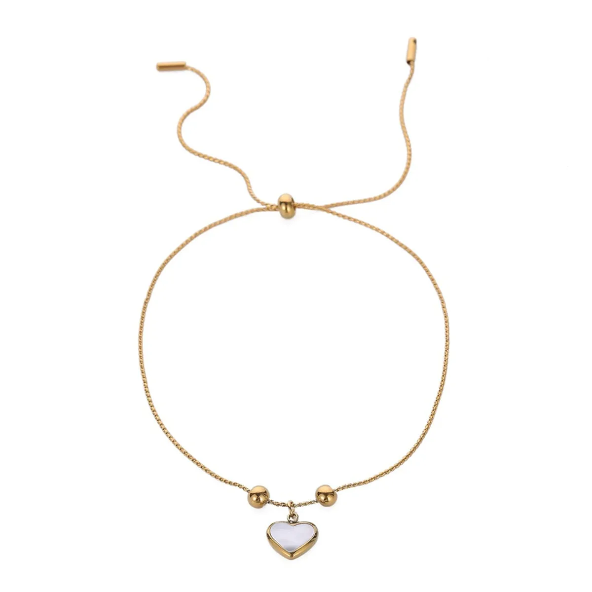 White Shell & 18K Gold-Plated Heart Charm Adjustable Bracelet