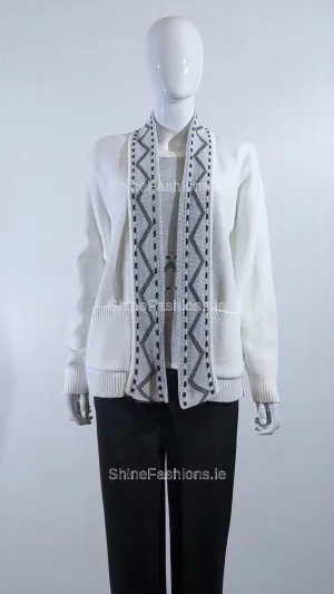White Stitched Design Pattern Twinset Jumper