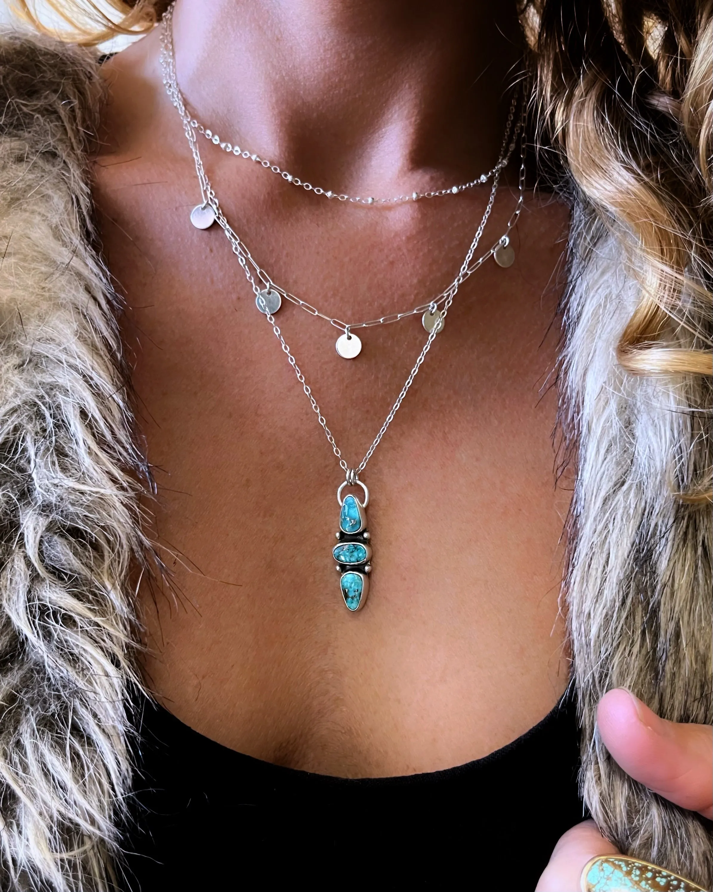 Whitewater turquoise layered necklace set in silver