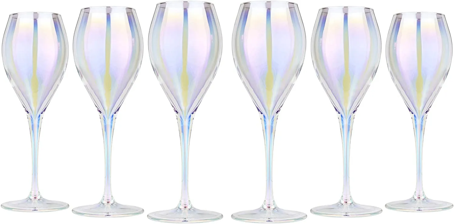 Wine Glass Tulip Shaped Glasses Goblets ' Lilac' 6-pc Hand Blow