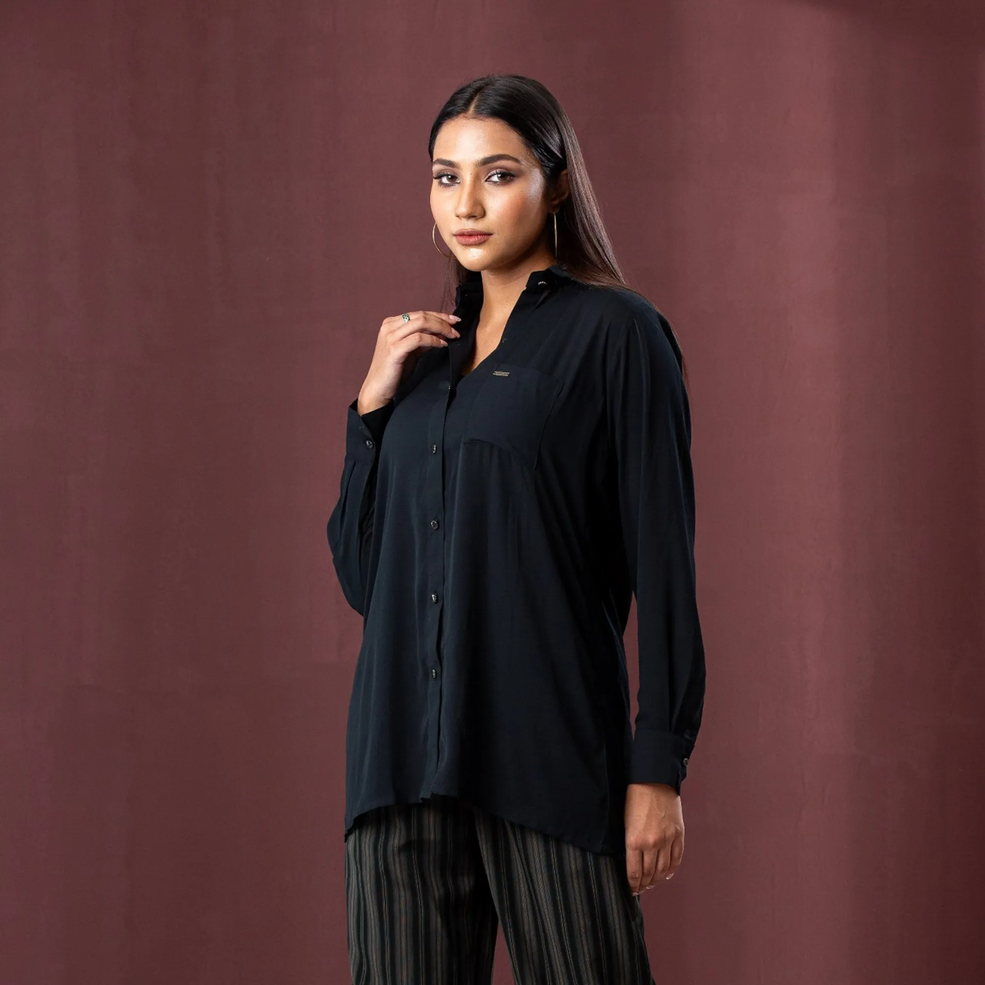 Womens Ethnic Workwear Shirt-Black