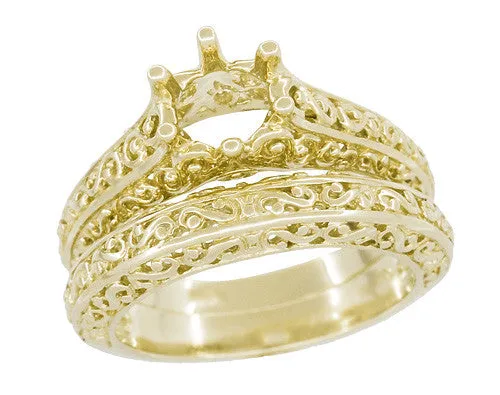 Yellow Gold Edwardian Flowing Filigree Scrolls Wedding Ring