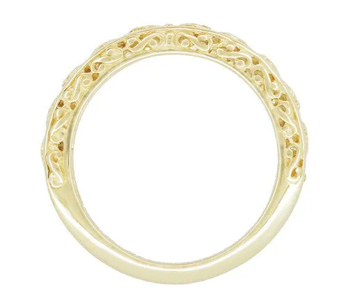 Yellow Gold Edwardian Flowing Filigree Scrolls Wedding Ring