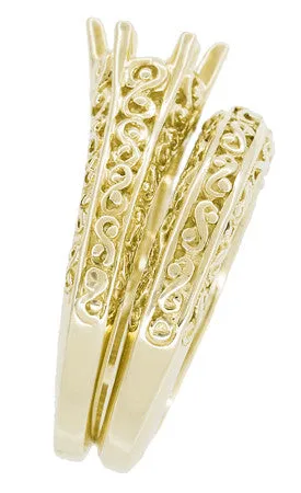 Yellow Gold Edwardian Flowing Filigree Scrolls Wedding Ring