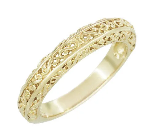 Yellow Gold Edwardian Flowing Filigree Scrolls Wedding Ring