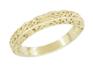 Yellow Gold Edwardian Flowing Filigree Scrolls Wedding Ring