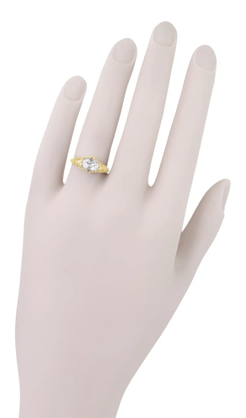 Yellow Gold Edwardian Scroll Filigree East to West Oval Diamond Engagement Ring - 1.10 Carat