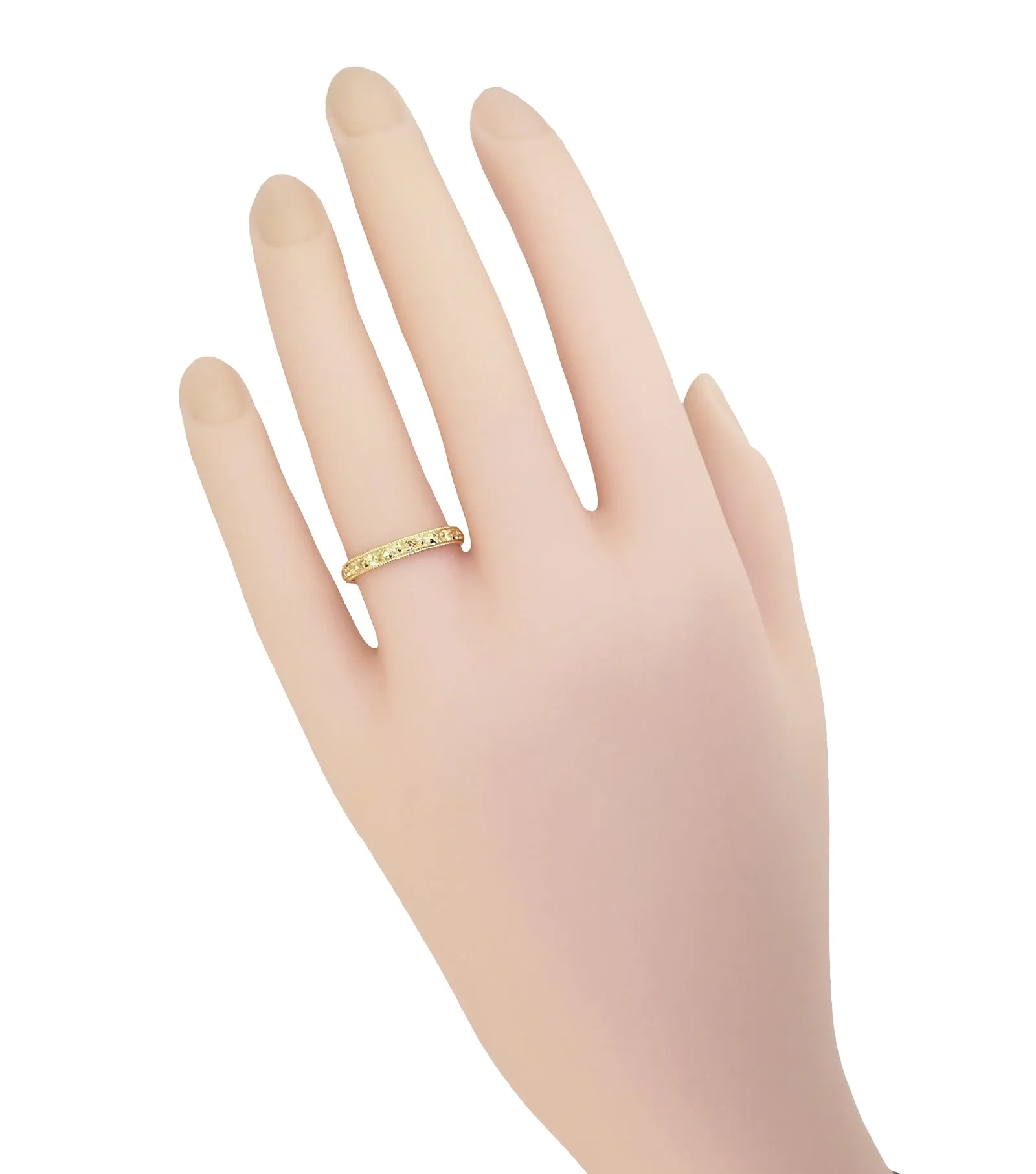 Yellow Gold Vintage Carved Pansy Flowers Edwardian Wedding Ring