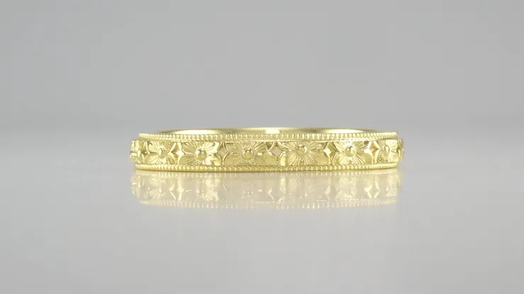 Yellow Gold Vintage Carved Pansy Flowers Edwardian Wedding Ring