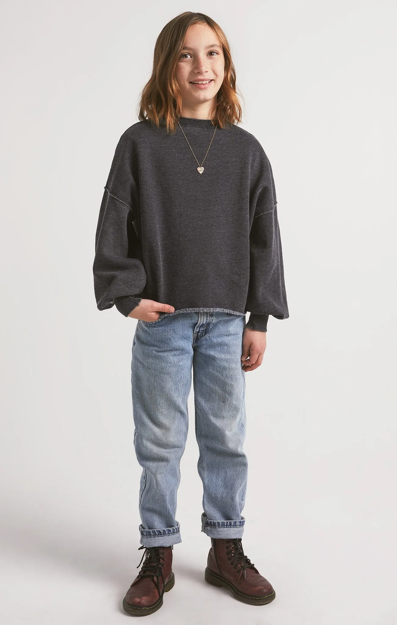 Z Supply Girls Mayori Black Fleece Pullover