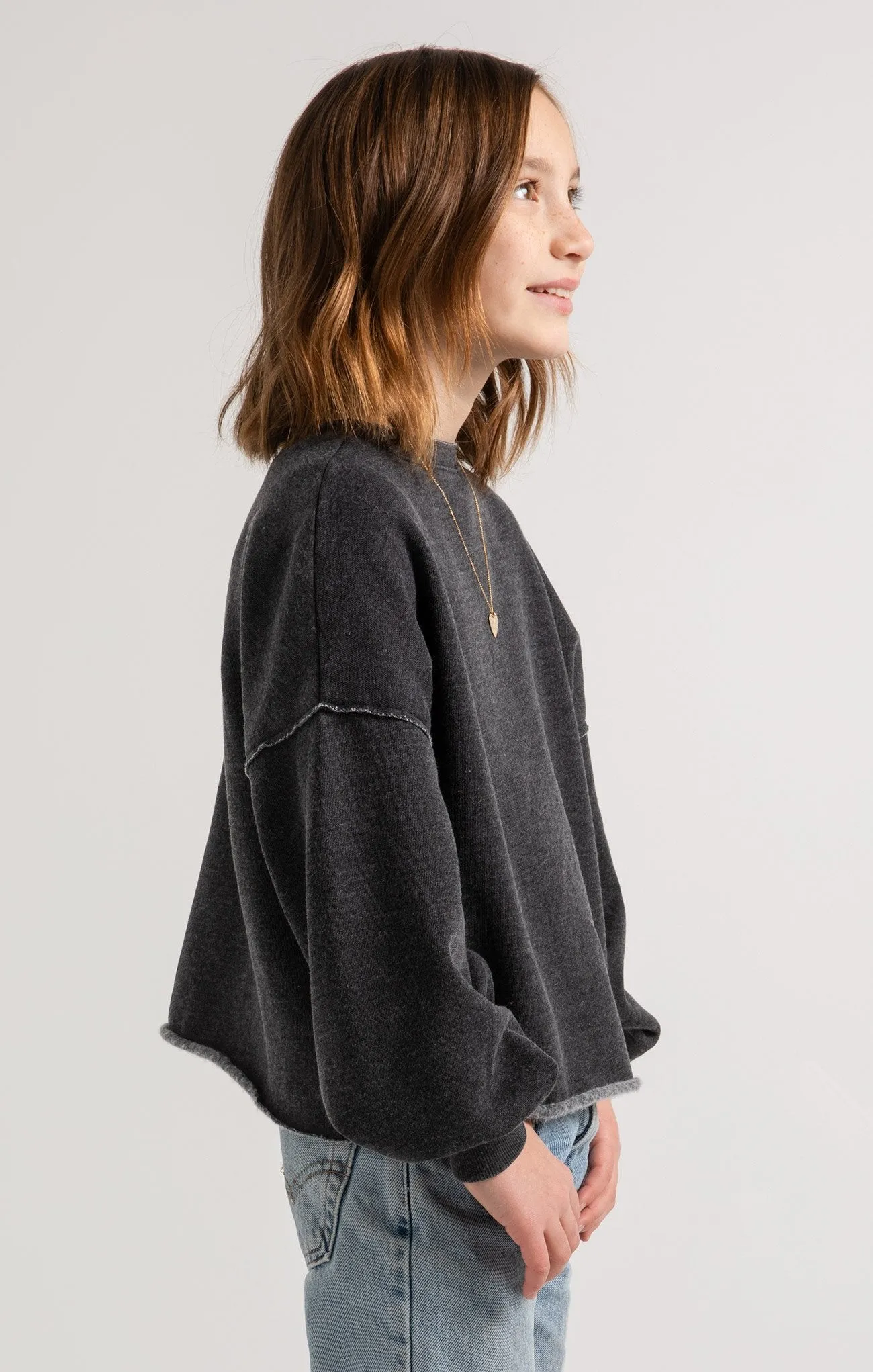 Z Supply Girls Mayori Black Fleece Pullover