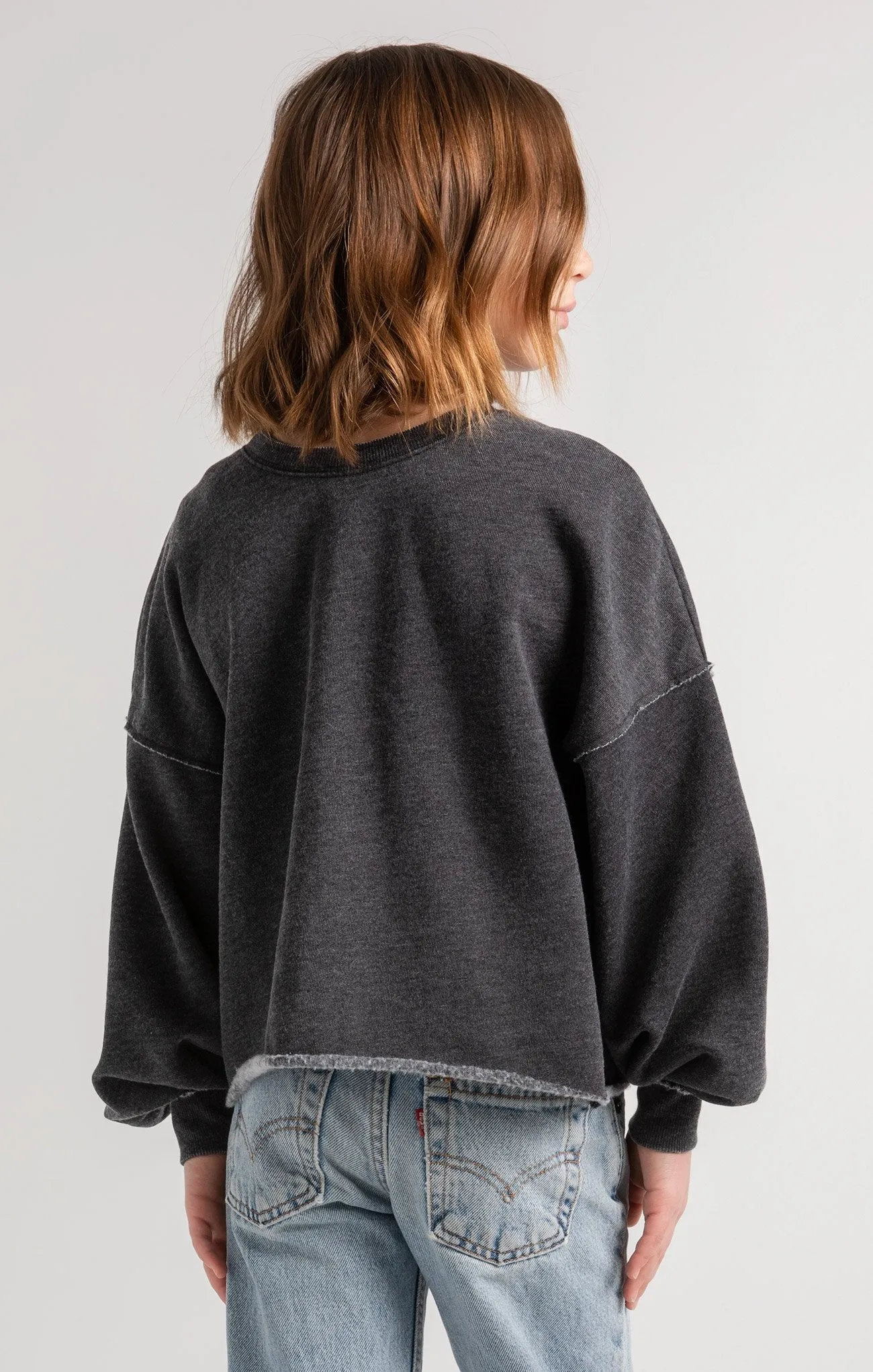Z Supply Girls Mayori Black Fleece Pullover